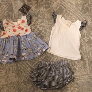 Matilda Jane set with dress , bloomers , and top